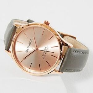 Monroe Classique Women’s Quartz Watch - Rose Gold Tone Case/ Gray Leather Strap